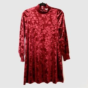 Matilda Jane Girls Size 14 Orianna Holiday Dress Red Velour Floral Long Sleeve